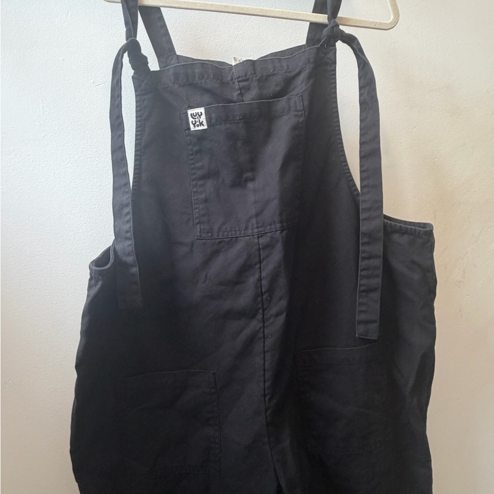 Lucy and Yak size 16 black dungarees w/red embroidered flowers - Picture 5 of 6